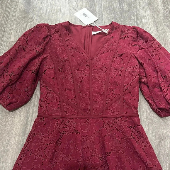 NWT Rachel Parcell V-Neck Puff Sleeve Mini Dress Wine Red Size 0 - Picture 9 of 12
